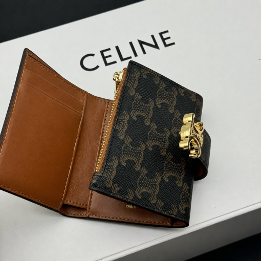 Celine Triomphe Canvas Fine Strap Wallet Nino Tan - Image 5