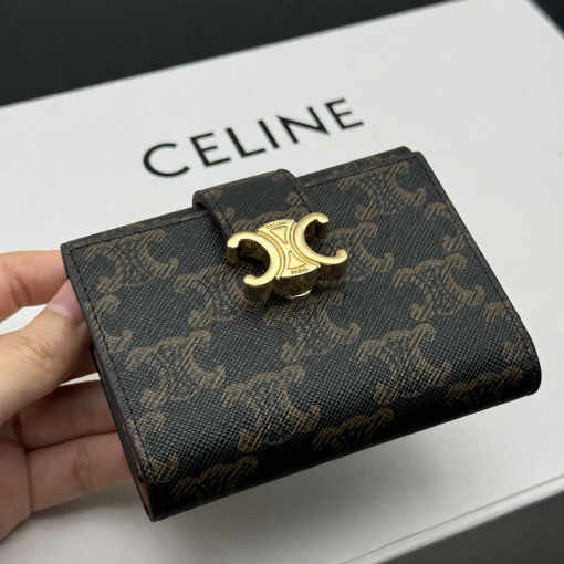 Celine Triomphe Canvas Fine Strap Wallet Nino Tan - Image 4