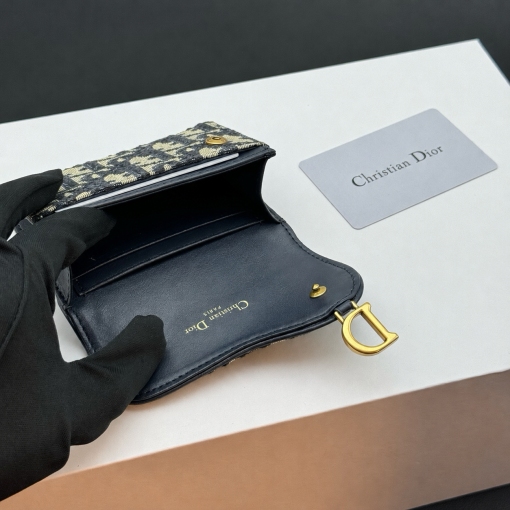 Dior Blue Oblique Jacquard Saddle Bloom Card Holder - Image 9