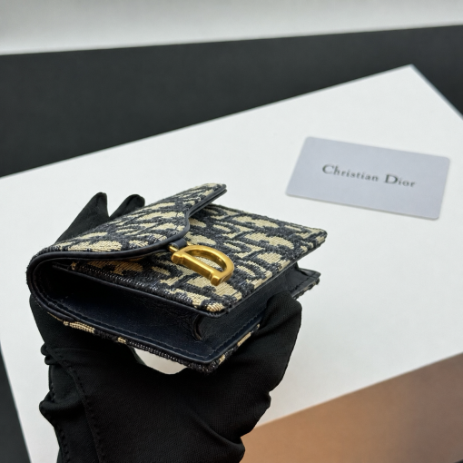 Dior Blue Oblique Jacquard Saddle Bloom Card Holder - Image 8