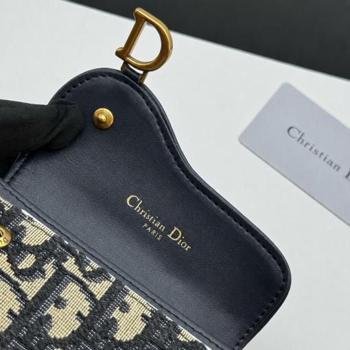 Dior Blue Oblique Jacquard Saddle Bloom Card Holder - Image 7