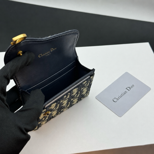 Dior Blue Oblique Jacquard Saddle Bloom Card Holder - Image 6