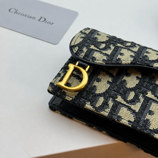 Dior Blue Oblique Jacquard Saddle Bloom Card Holder - Image 5