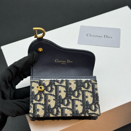 Dior Blue Oblique Jacquard Saddle Bloom Card Holder - Image 4