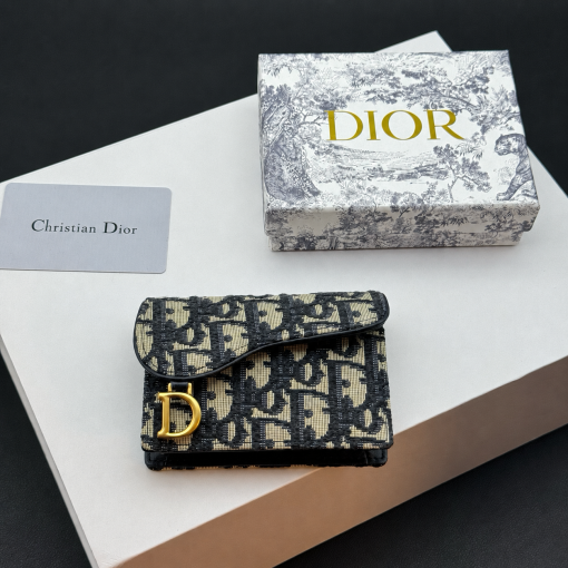 Dior Blue Oblique Jacquard Saddle Bloom Card Holder - Image 3