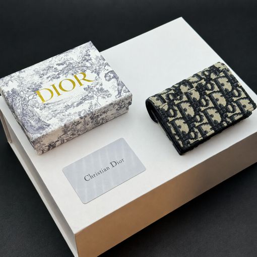 Dior Blue Oblique Jacquard Saddle Bloom Card Holder - Image 2