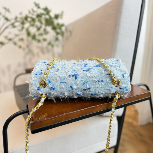 Chanel Medium Classic Double Flap Bag Light Blue Tweed - Image 8