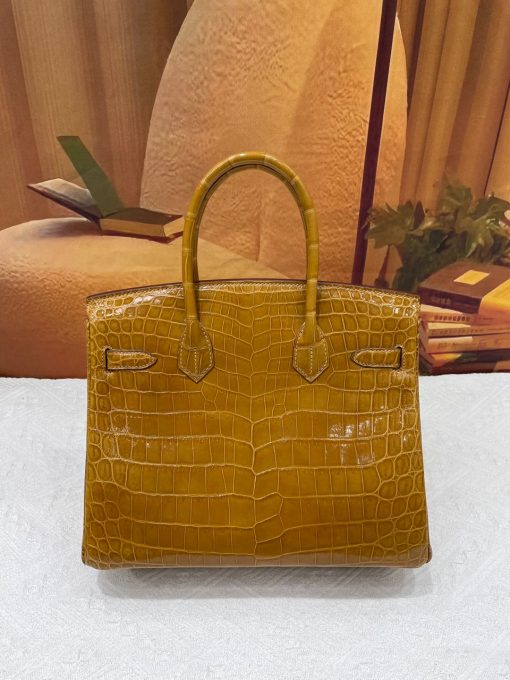 Hermès Birkin 30 Shiny Porosus Crocodile In Caramel With Gold Hardware - Image 6
