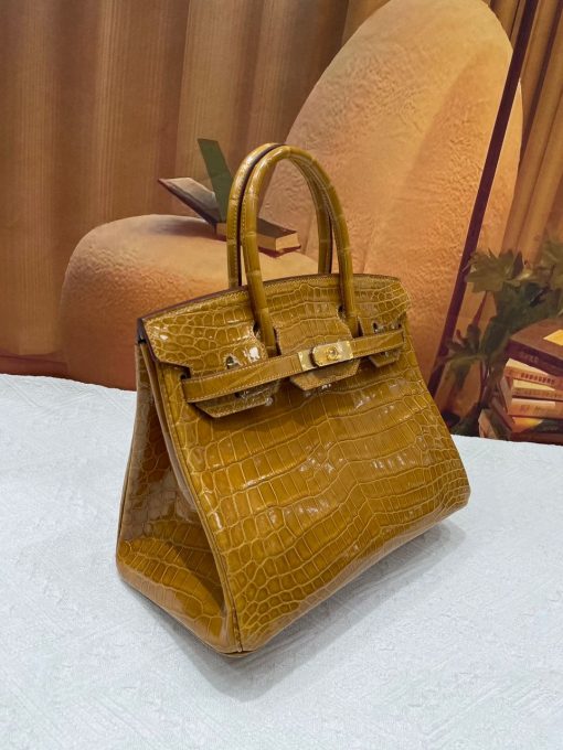 Hermès Birkin 30 Shiny Porosus Crocodile In Caramel With Gold Hardware - Image 5