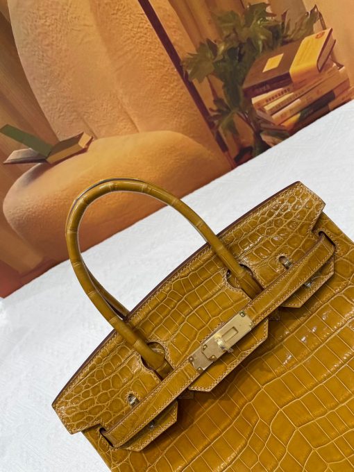 Hermès Birkin 30 Shiny Porosus Crocodile In Caramel With Gold Hardware - Image 2
