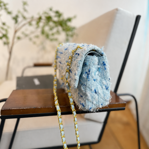 Chanel Medium Classic Double Flap Bag Light Blue Tweed - Image 10