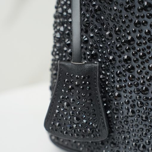 Prada Panier Crystal-Embellished Satin Mini Bucket Bag Black - Image 10