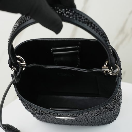 Prada Panier Crystal-Embellished Satin Mini Bucket Bag Black - Image 8