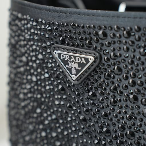 Prada Panier Crystal-Embellished Satin Mini Bucket Bag Black - Image 5