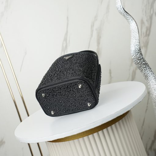 Prada Panier Crystal-Embellished Satin Mini Bucket Bag Black - Image 4