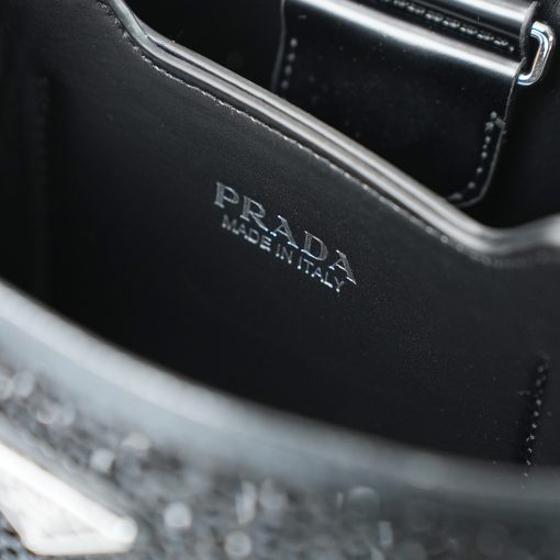 Prada Panier Crystal-Embellished Satin Mini Bucket Bag Black - Image 3