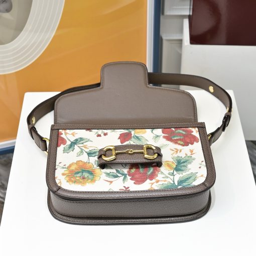 Gucci Horsebit 1955 Floral Print Canvas Shoulder Bag - Image 7