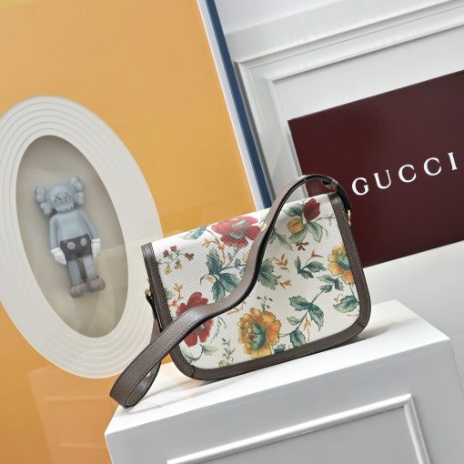 Gucci Horsebit 1955 Floral Print Canvas Shoulder Bag - Image 4