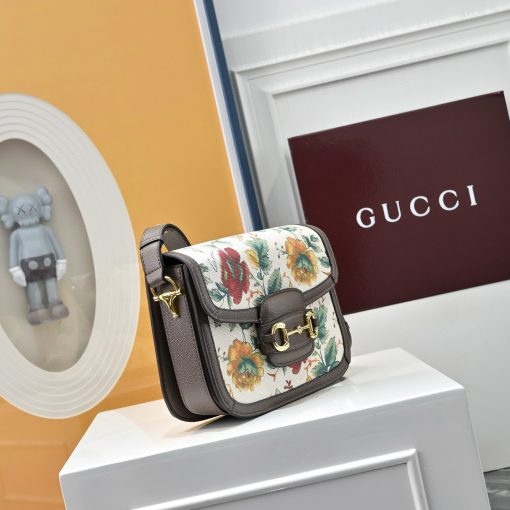 Gucci Horsebit 1955 Floral Print Canvas Shoulder Bag - Image 3