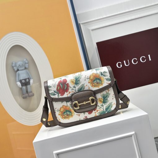 Gucci Horsebit 1955 Floral Print Canvas Shoulder Bag - Image 2