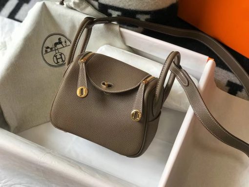 Hermes Mini 19Cm Lindy Taurillon Clemence Etoupe With Gold Hardware - Image 5
