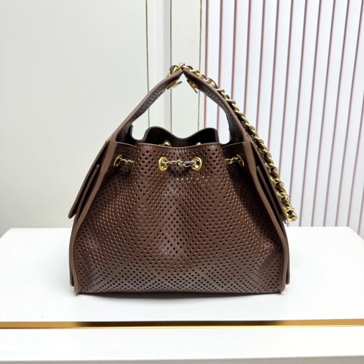 Chanel 25 Small Perforated Calfskin Dark Brown With Gold Hardware - Image 4