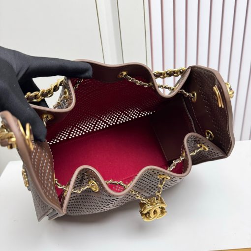 Chanel 25 Small Perforated Calfskin Dark Brown With Gold Hardware - Image 6