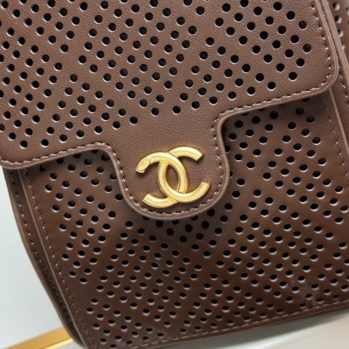 Chanel 25 Small Perforated Calfskin Dark Brown With Gold Hardware - Image 8