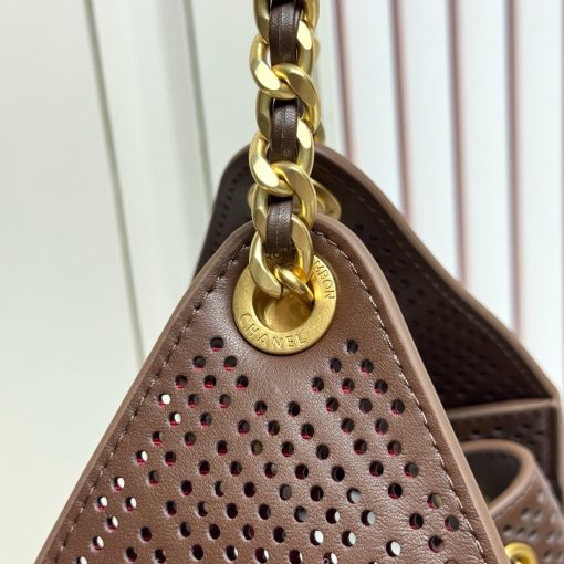 Chanel 25 Small Perforated Calfskin Dark Brown With Gold Hardware - Image 9