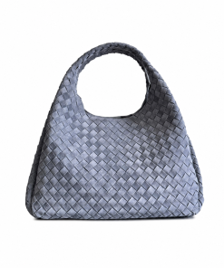 Bottega Veneta Campana Large Intrecciato Suede Shoulder Bag Grey