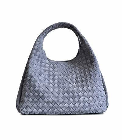 Bottega Veneta Campana Large Intrecciato Suede Shoulder Bag Grey