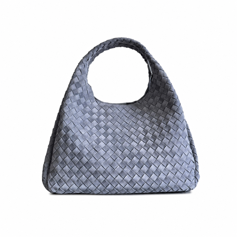 Bottega Veneta Campana Large Intrecciato Suede Shoulder Bag Grey