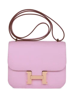 H Constance 18 Mauve Sylvestre Epsom Rose Gold Hardware