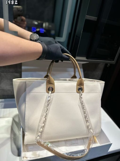 Chanel Canvas Pearl Large Deauville Tote Ecru Beige - Image 5