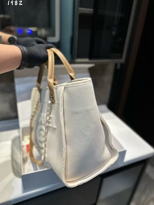 Chanel Canvas Pearl Large Deauville Tote Ecru Beige - Image 6