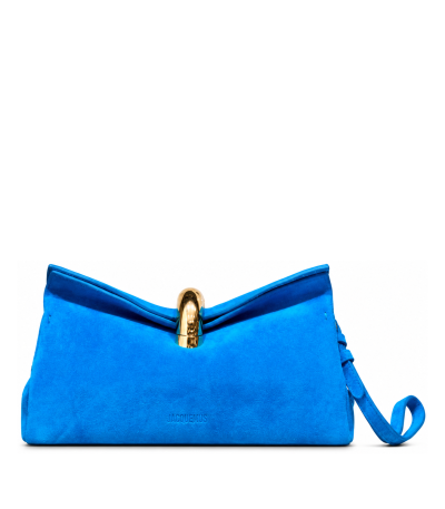 Jacquemus Le Calino Bag Blue Suede Gold-tone Metal Clasp Wristlet