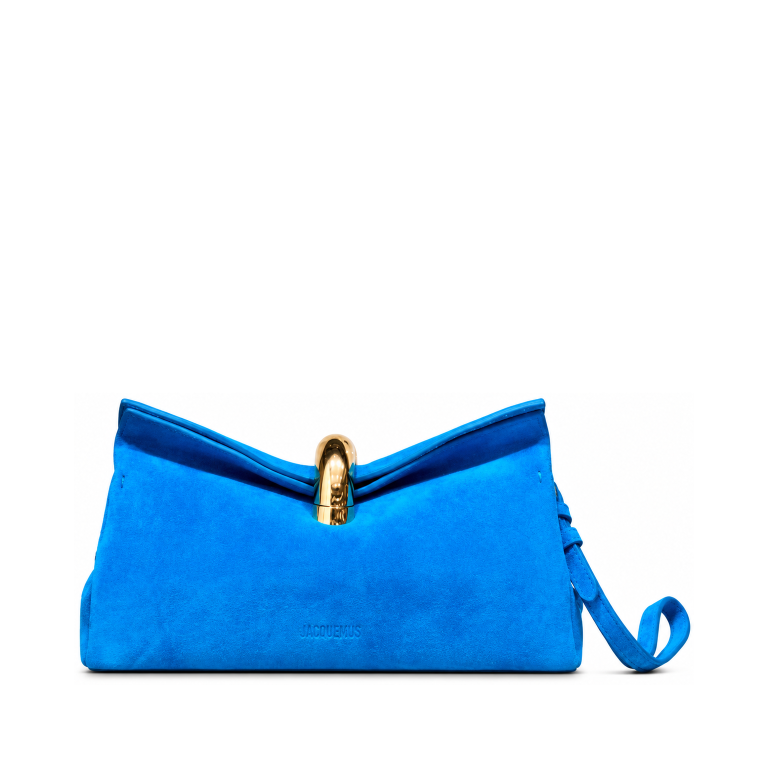 Jacquemus Le Calino Bag Blue Suede Gold-tone Metal Clasp Wristlet