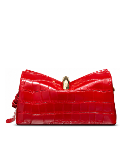 Jacquemus Le Calino Bag Red Croc-Embossed Patent Leather Gold-tone Metal Clasp Wristlet
