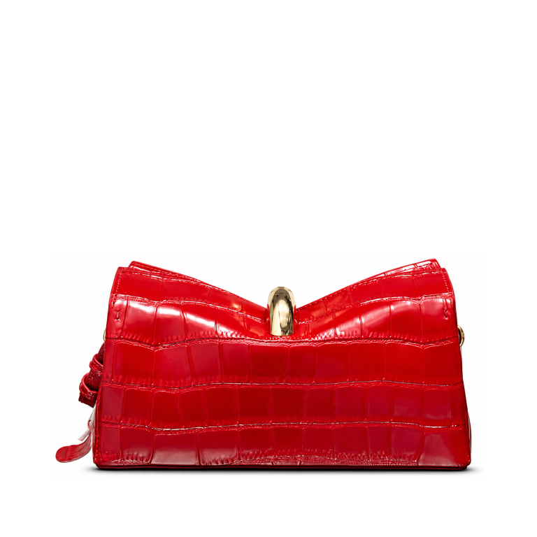 Jacquemus Le Calino Bag Red Croc-Embossed Patent Leather Gold-tone Metal Clasp Wristlet