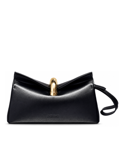 Jacquemus Le Calino Bag Black Smooth Leather Gold-tone Metal Clasp Wristlet