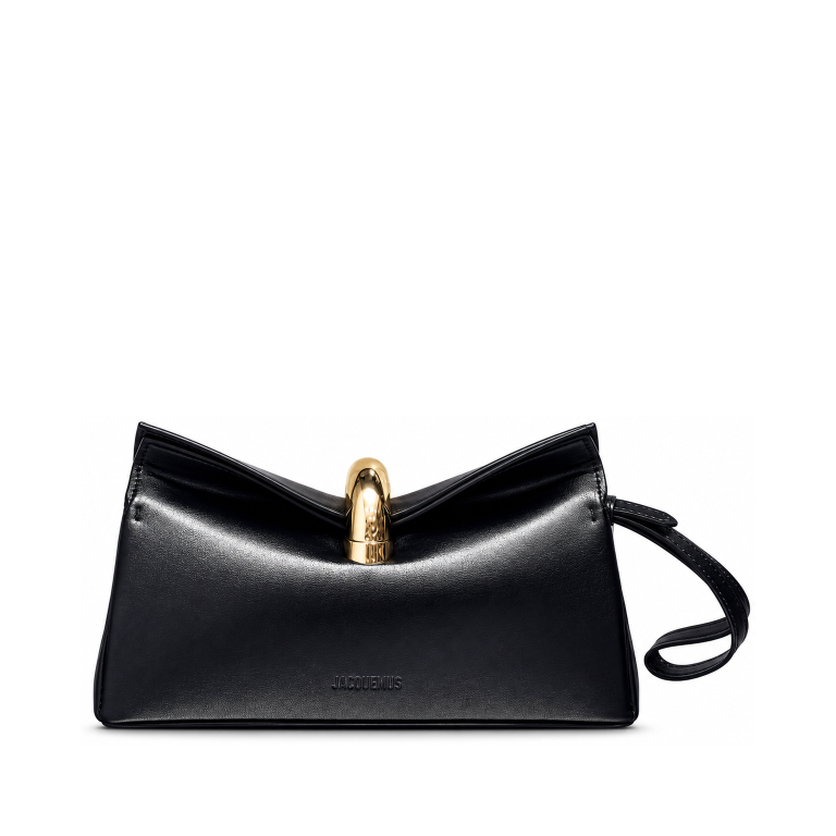 Jacquemus Le Calino Bag Black Smooth Leather Gold-tone Metal Clasp Wristlet