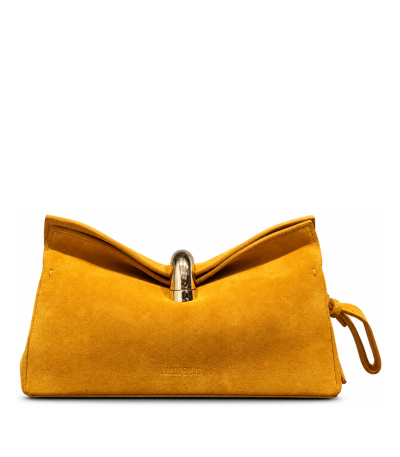 Jacquemus Le Calino Bag Mustard Suede Silver-tone Metal Clasp Wristlet