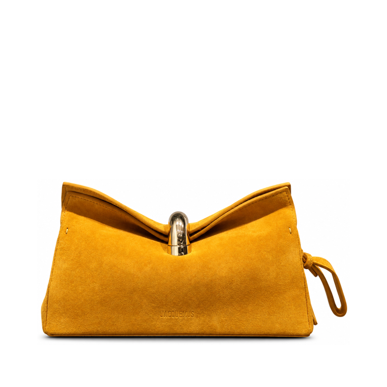 Jacquemus Le Calino Bag Mustard Suede Silver-tone Metal Clasp Wristlet