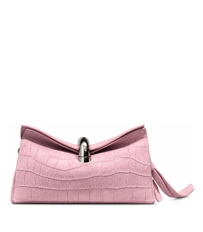 Jacquemus Le Calino Bag Pink Croc-Embossed Suede Silver