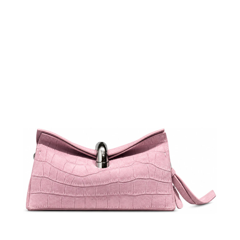 Jacquemus Le Calino Bag Pink Croc-Embossed Suede Silver