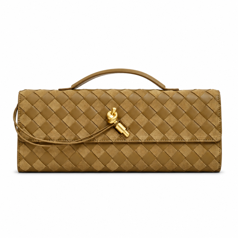 Bottega Veneta Andiamo Clutch Intrecciato Leather Olive detail