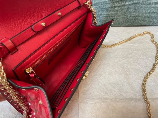 Valentino Rockstud Spike Quilted Chain Bag - Red - Image 6