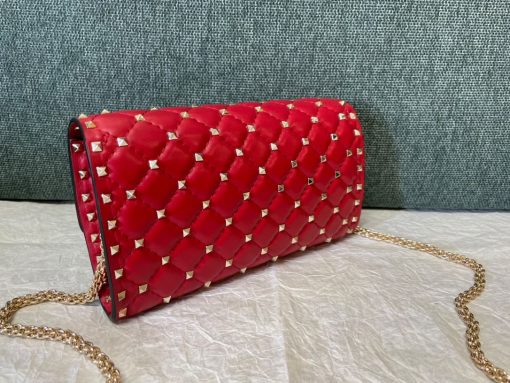 Valentino Rockstud Spike Quilted Chain Bag - Red - Image 7