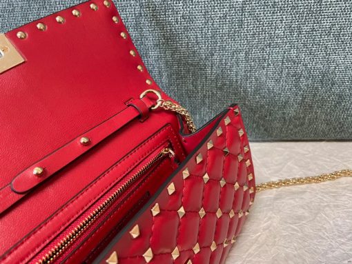Valentino Rockstud Spike Quilted Chain Bag - Red - Image 3