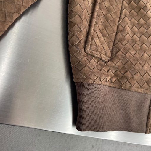 Bottega Veneta Intrecciato Woven Suede Bomber Jacket - Brown - Image 4